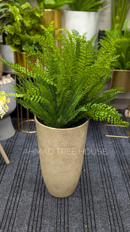 Artificial Boston Fern with Tall Beige Textured Planter | Premium Decor – Ahmad Tree House