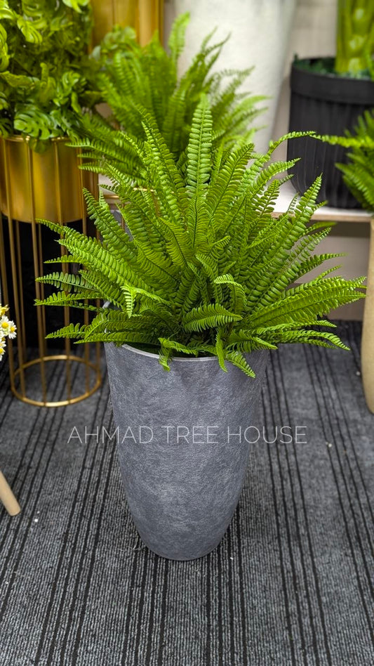 Artificial Boston Fern with Tall Grey Stone Planter | Premium Decor – Ahmad Tree House