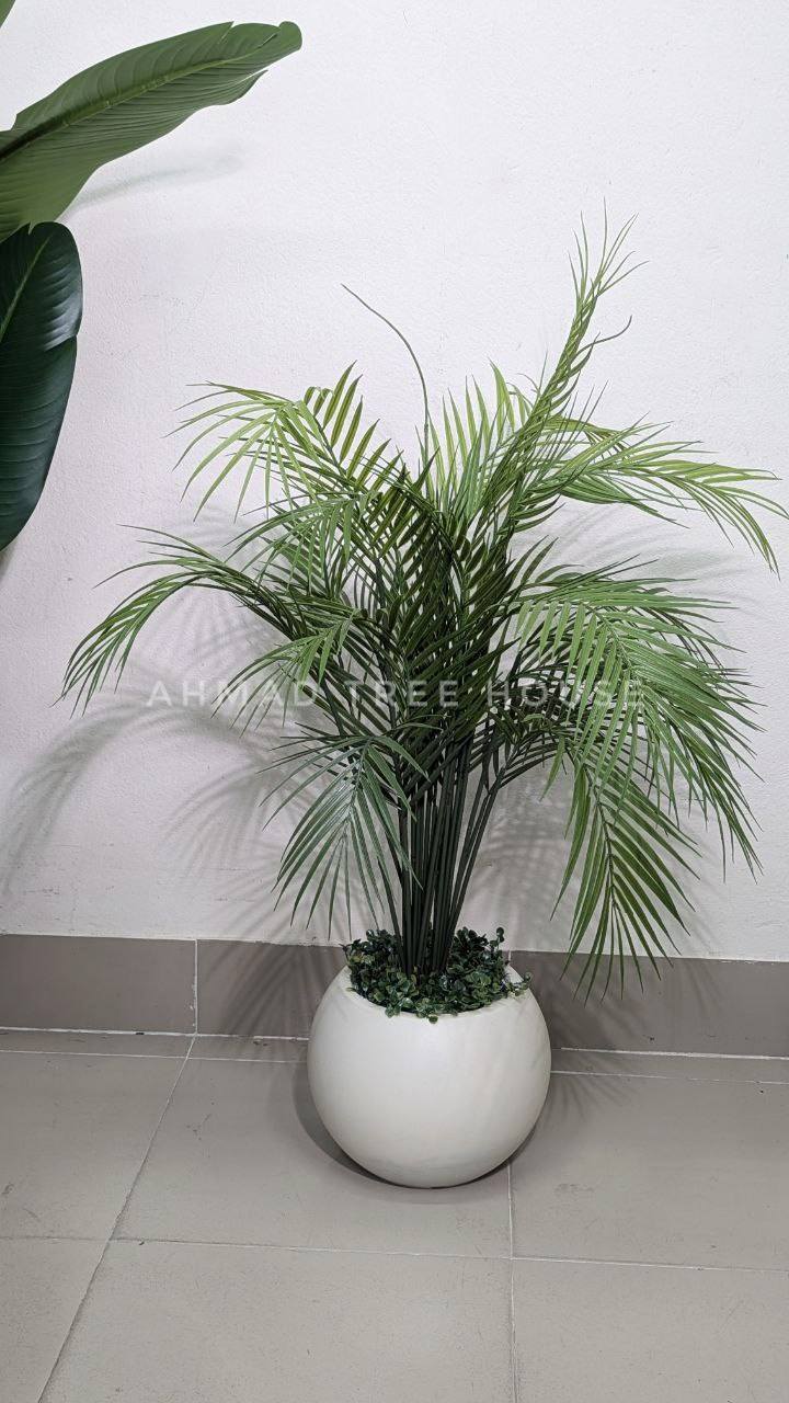The Tropical Sphere: Areca Palm in Marble-Finish Globe Pot