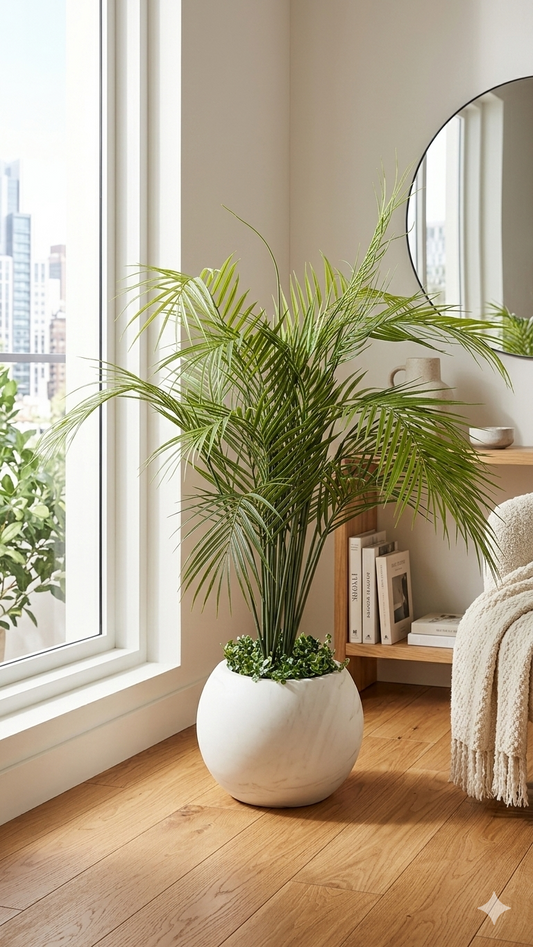 The Tropical Sphere: Areca Palm in Marble-Finish Globe Pot