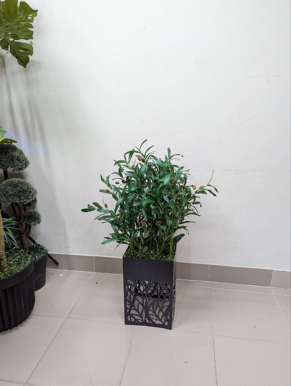 Artificial Olive Tree in Decorative Black Metal Pot