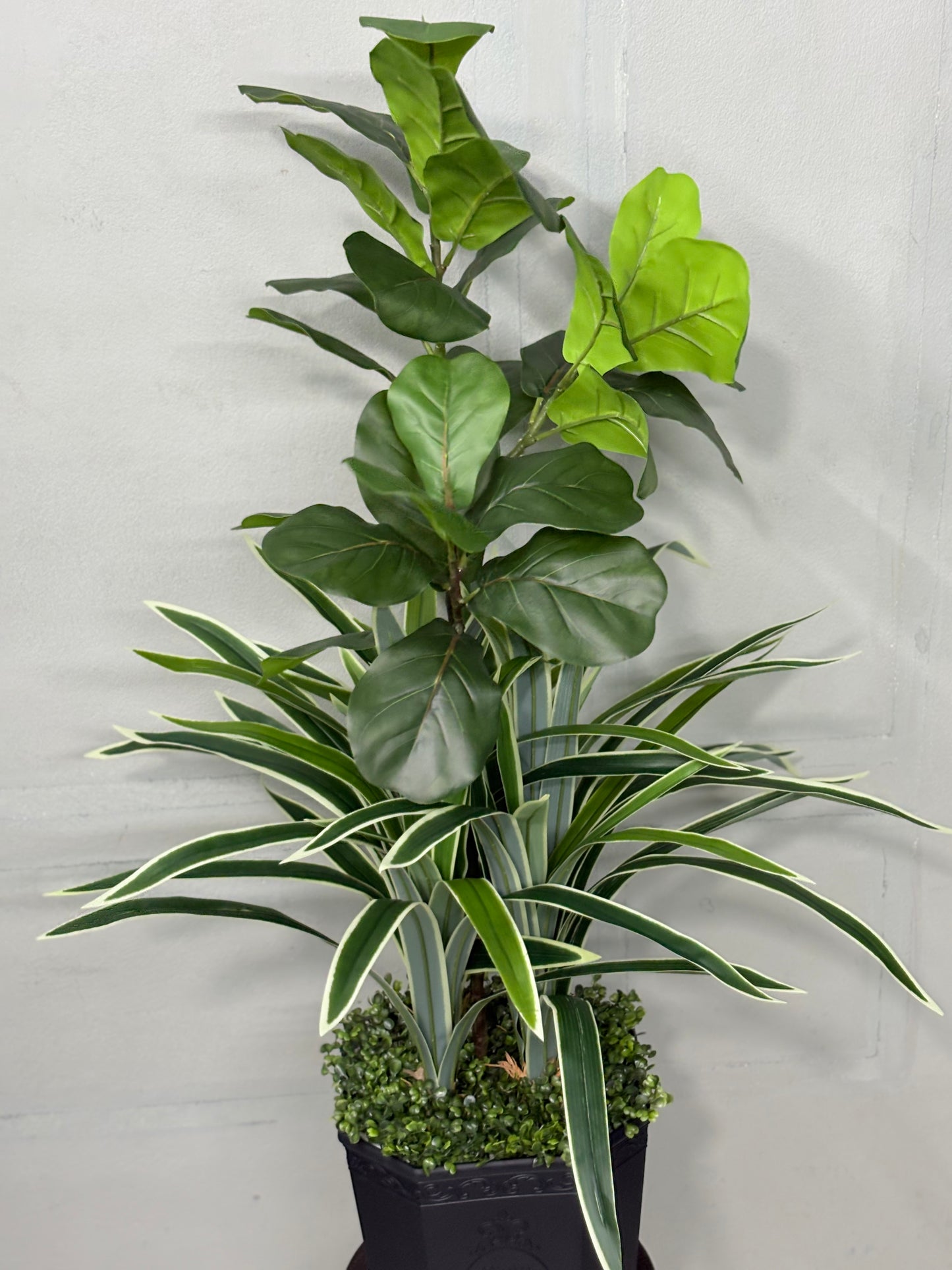 Long Spider Artificial + fiddle leaf Plant with Premium Planter – Perfect for Home & Office Decoration