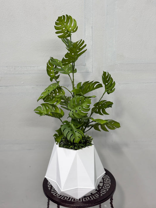 Luxury Rubber Monstera Artificial Plant with White Tub – Modern Home Decor Bangladesh