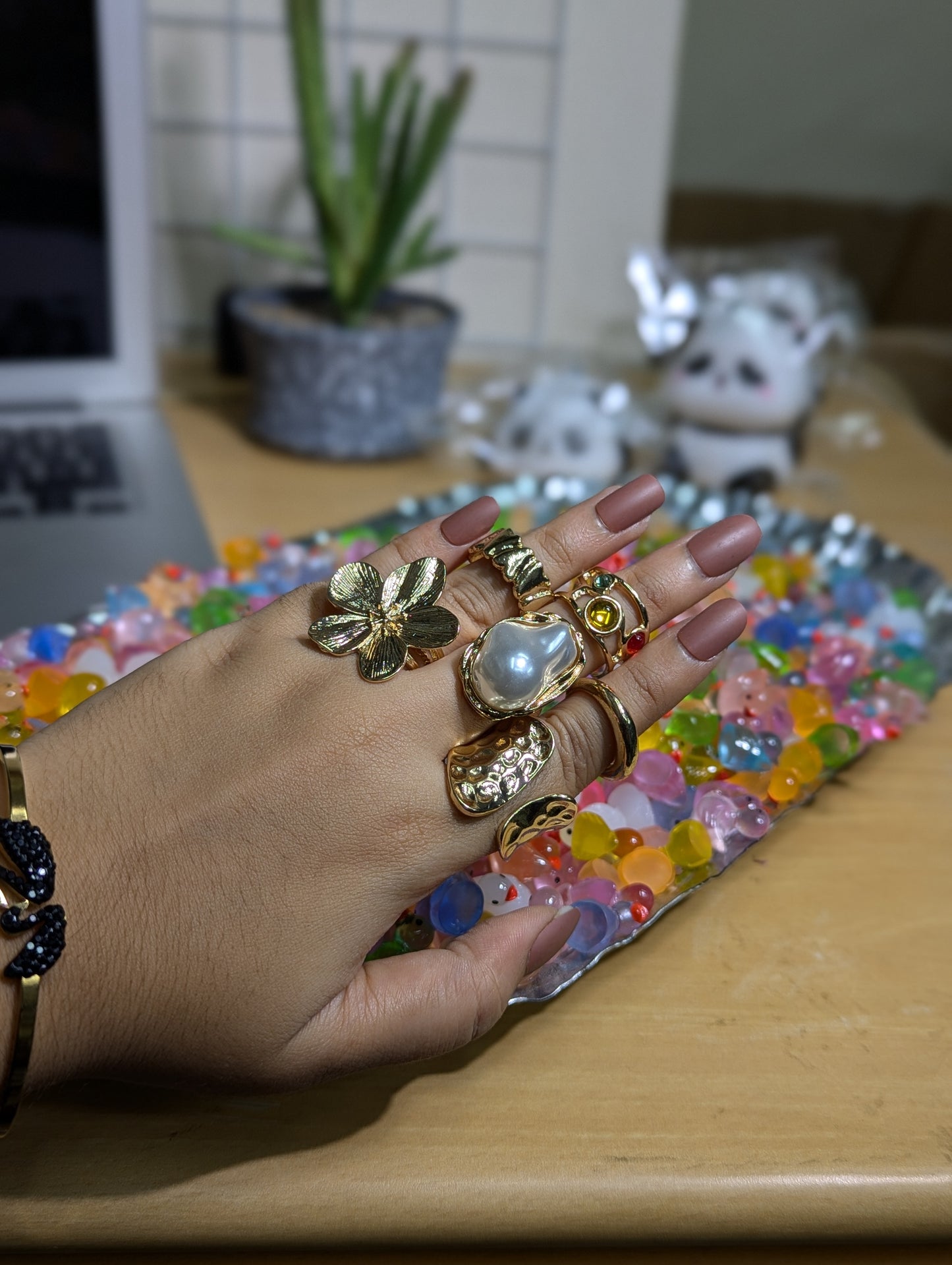 Pearl & Petal Ring Set