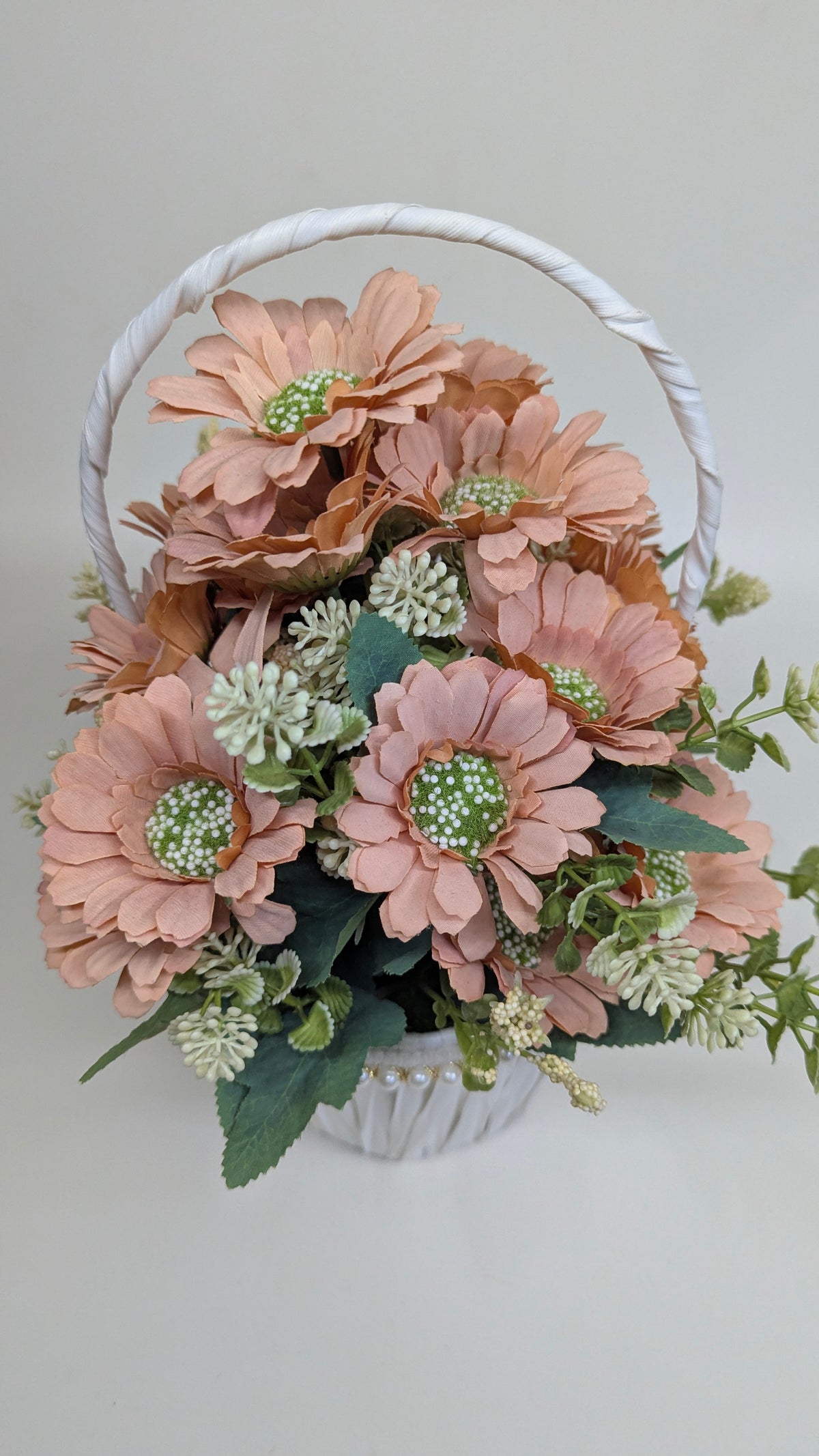 Peach Daisy Flower Basket real product