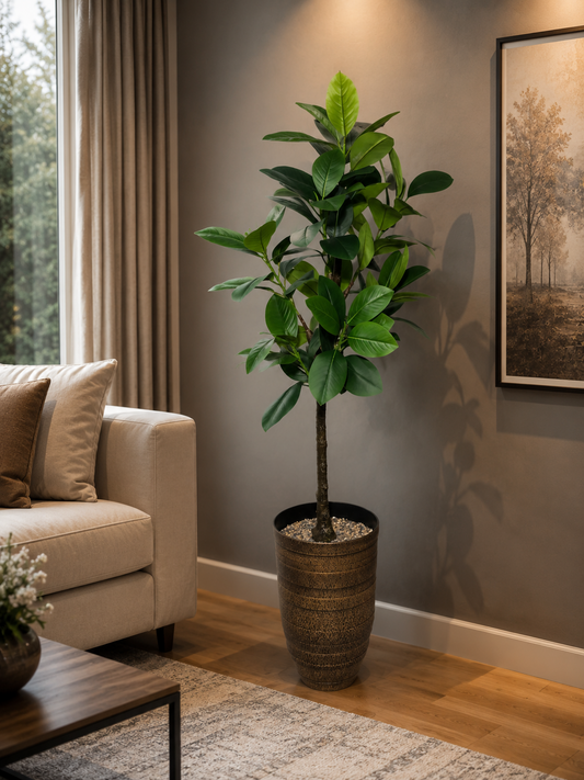 6 ft artificial rubber tree with Chinese imported fiber planter