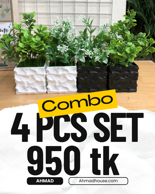 4 Artificial Plants Combo (2 Black Pots + 2 White Tubs) – 950 TK