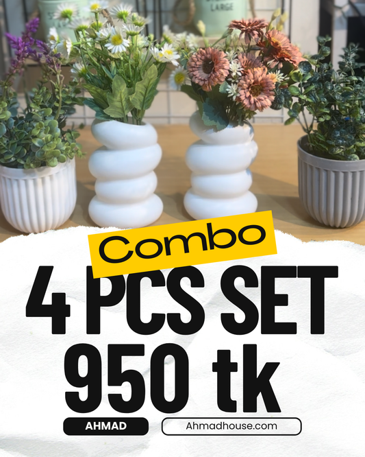 Lavender–Green Premium plants -flower Combo Set (4 Items + 2 Vase) – 950 T