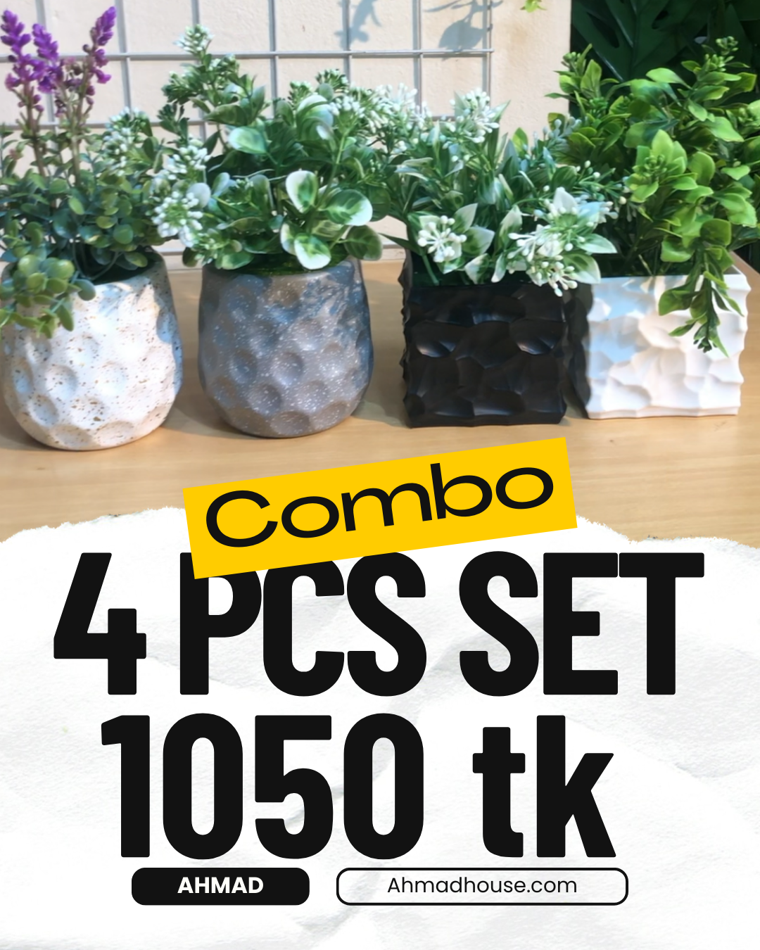 🌿 4 PCS Small Artificial Plants Combo – Only 1050 TK!