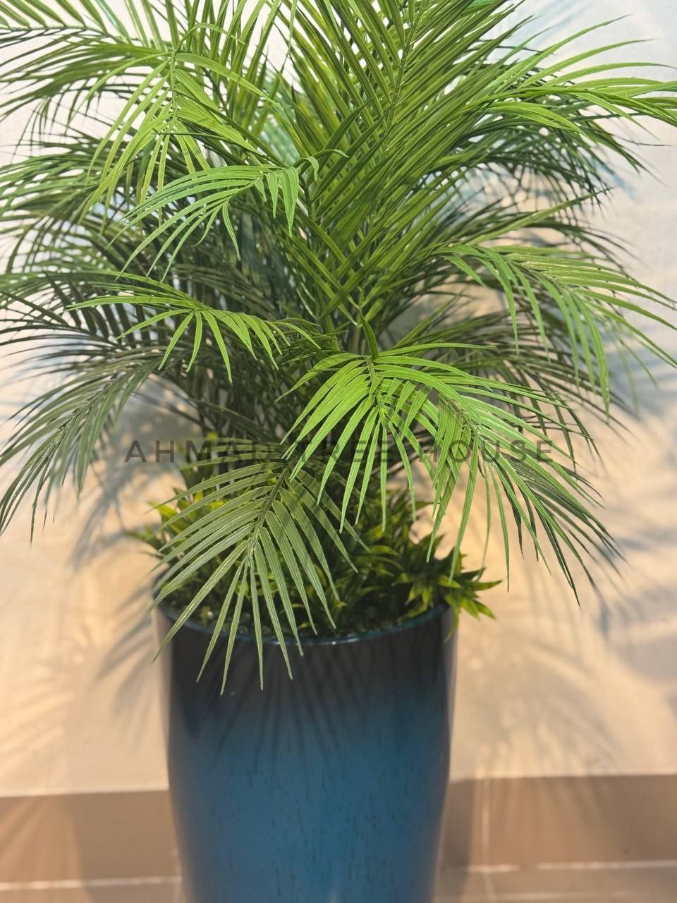 Artificial Areca Palm with Tall Dark Blue Planter