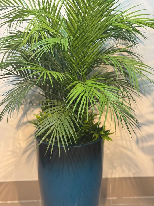Artificial Areca Palm with Tall Dark Blue Planter