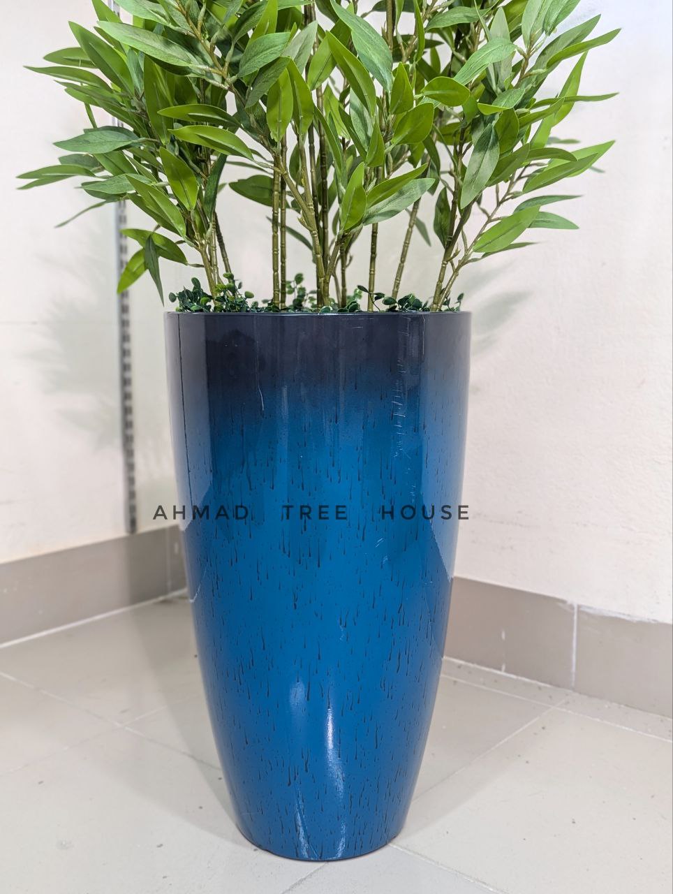 Artificial Olive / Eucalyptus Tree with Blue Fiber Planter