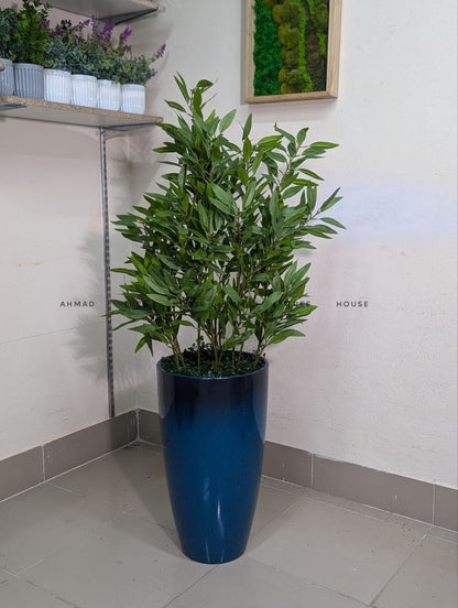 Artificial Olive / Eucalyptus Tree with Blue Fiber Planter