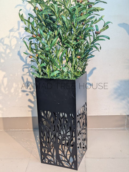 Artificial Olive Tree with Black Laser-Cut Metal Planter