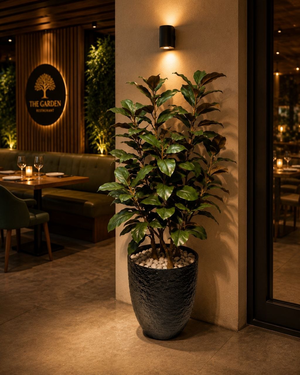 Artificial Magnolia Plant with Black Textured Planter | Premium Home & Office Decor – Ahmad Tree House