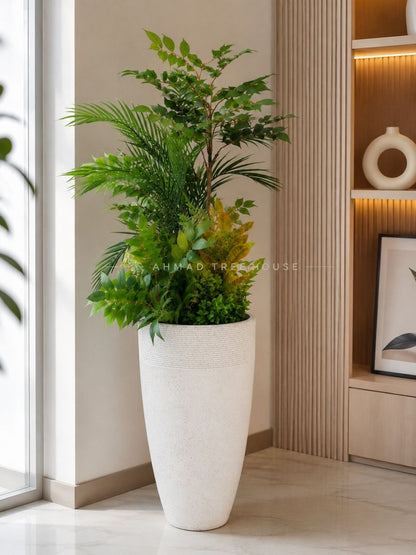 Artificial Mixed Greenery Arrangement with Tall White Planter | Premium Decor – Ahmad Tree House