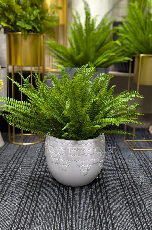 Artificial Boston Fern with White Honeycomb Pot | Premium Table & Floor Decor – Ahmad Tree House