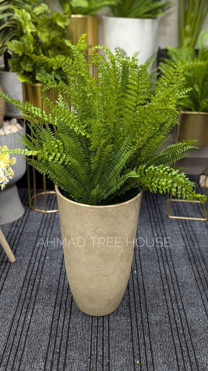 Artificial Boston Fern with Tall Beige Textured Planter | Premium Decor – Ahmad Tree House