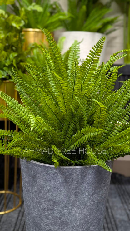 Artificial Boston Fern with Tall Grey Stone Planter | Premium Decor – Ahmad Tree House
