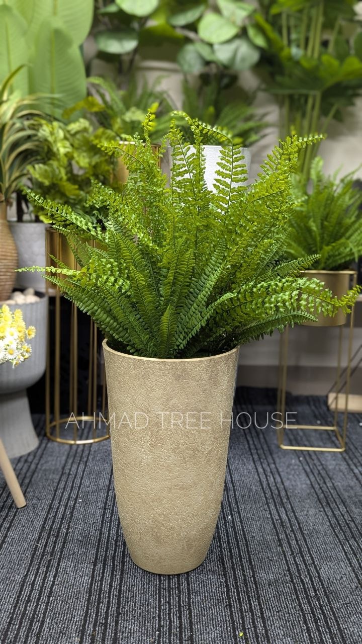 Artificial Boston Fern with Tall Beige Textured Planter | Premium Decor – Ahmad Tree House