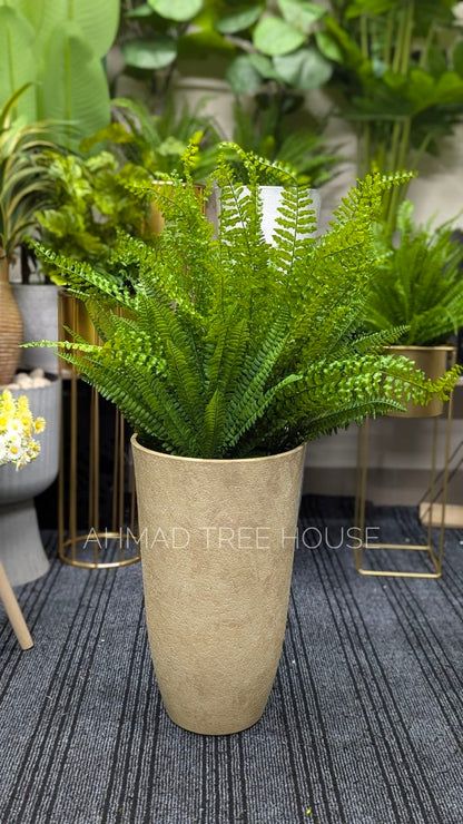 Artificial Boston Fern with Tall Beige Textured Planter | Premium Decor – Ahmad Tree House