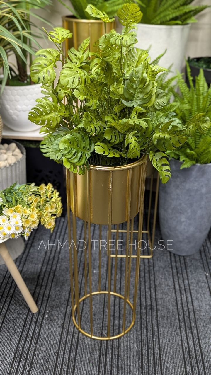 Artificial Monstera Plant with Gold Metal Planter Stand | 3.5 Feet Premium Decor – Ahmad Tree House