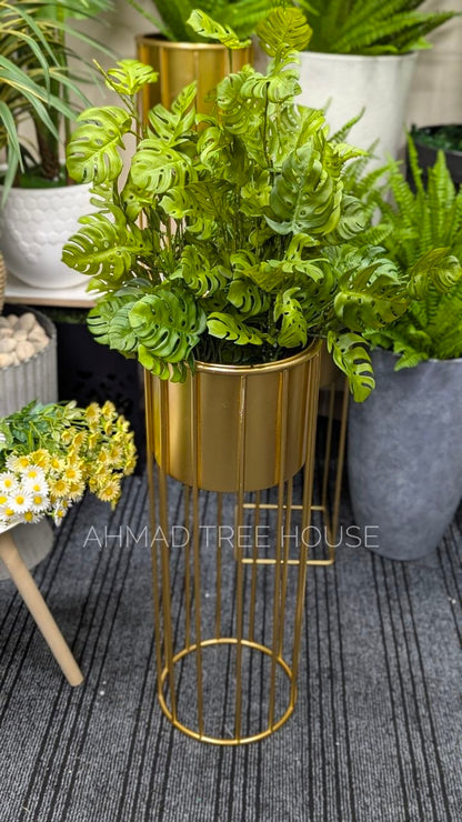 Artificial Monstera Plant with Gold Metal Planter Stand | 3.5 Feet Premium Decor – Ahmad Tree House
