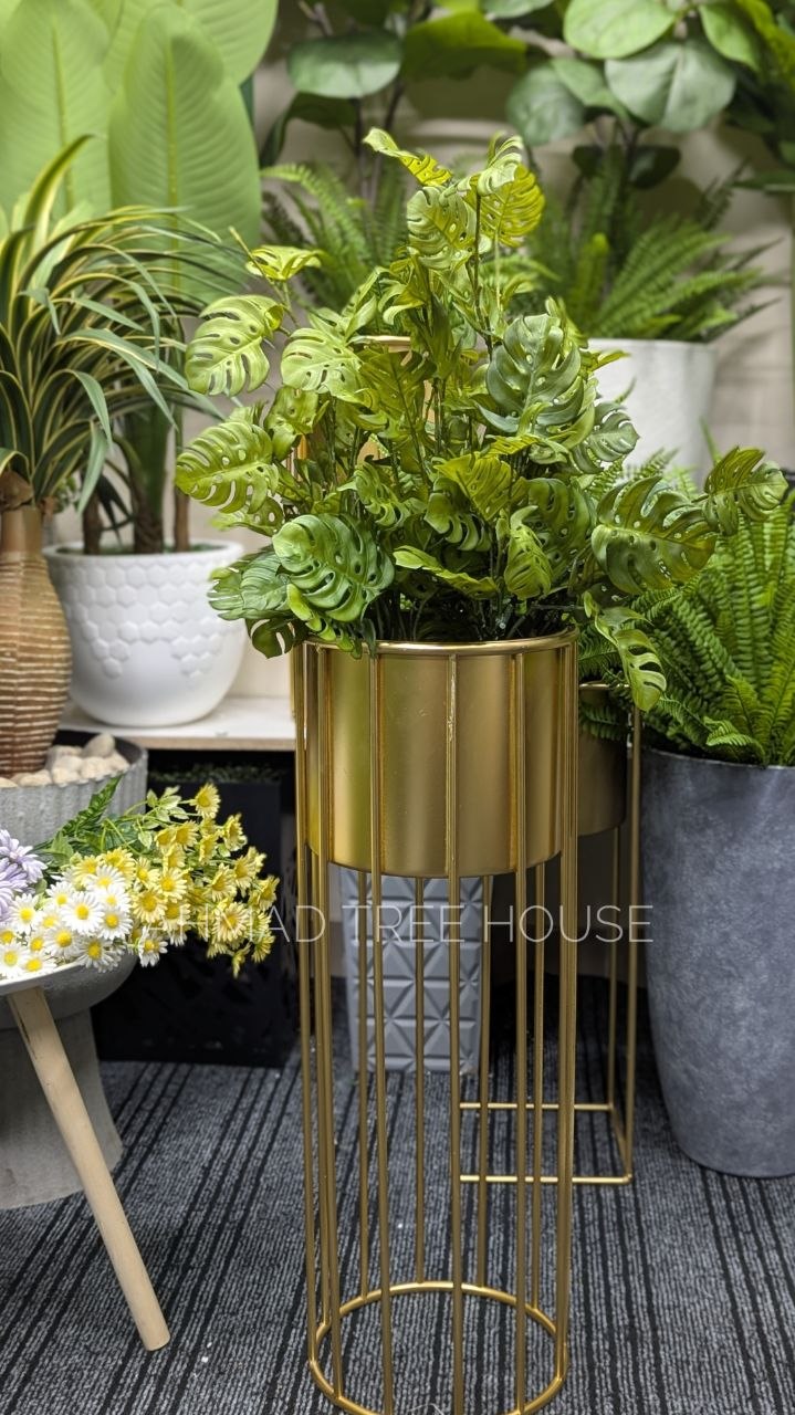 Artificial Monstera Plant with Gold Metal Planter Stand | 3.5 Feet Premium Decor – Ahmad Tree House