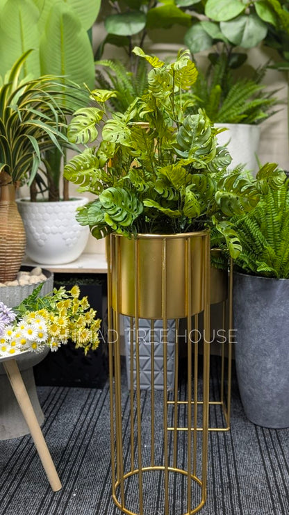 Artificial Monstera Plant with Gold Metal Planter Stand | 3.5 Feet Premium Decor – Ahmad Tree House