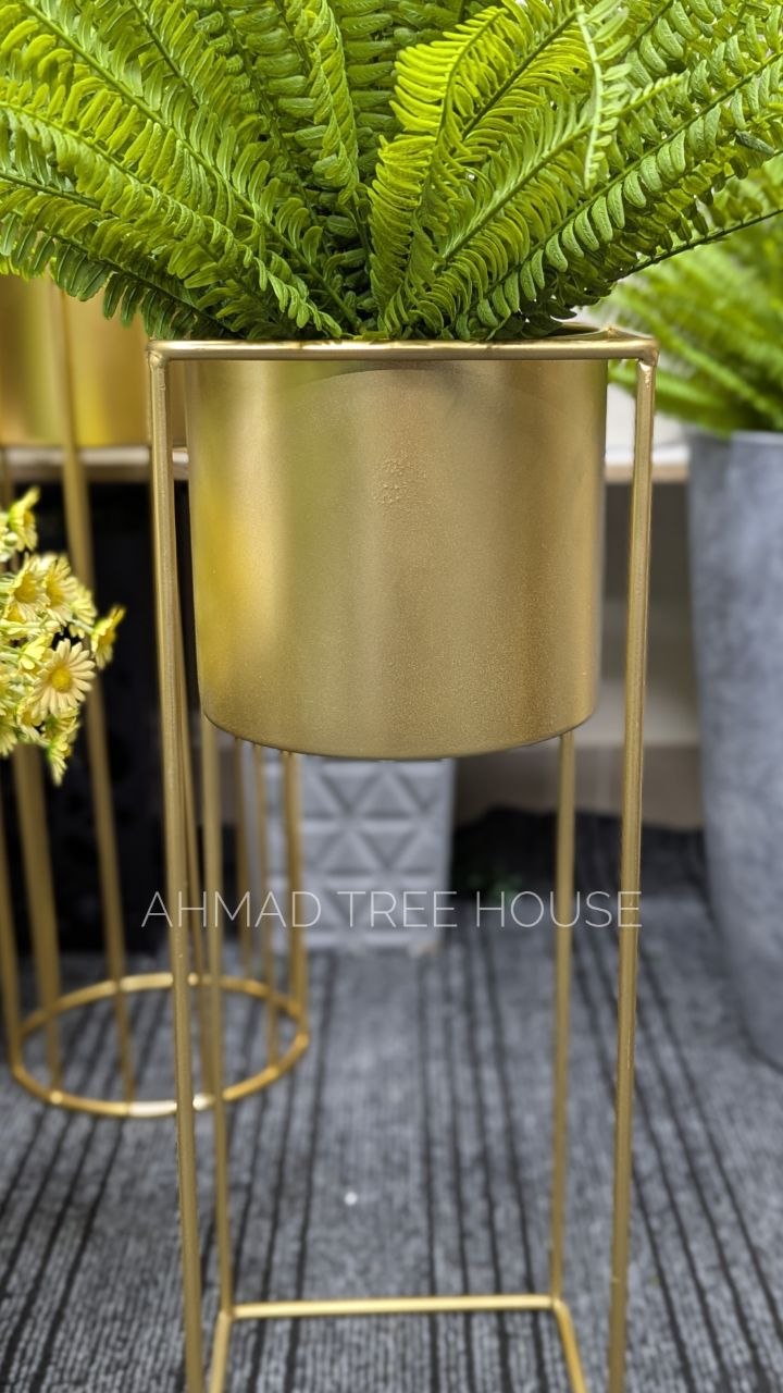 Artificial Boston Fern with Gold Metal Planter Stand | 3.5 Feet Premium Decor – Ahmad Tree House