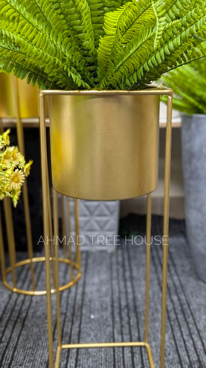 Artificial Boston Fern with Gold Metal Planter Stand | 3.5 Feet Premium Decor – Ahmad Tree House