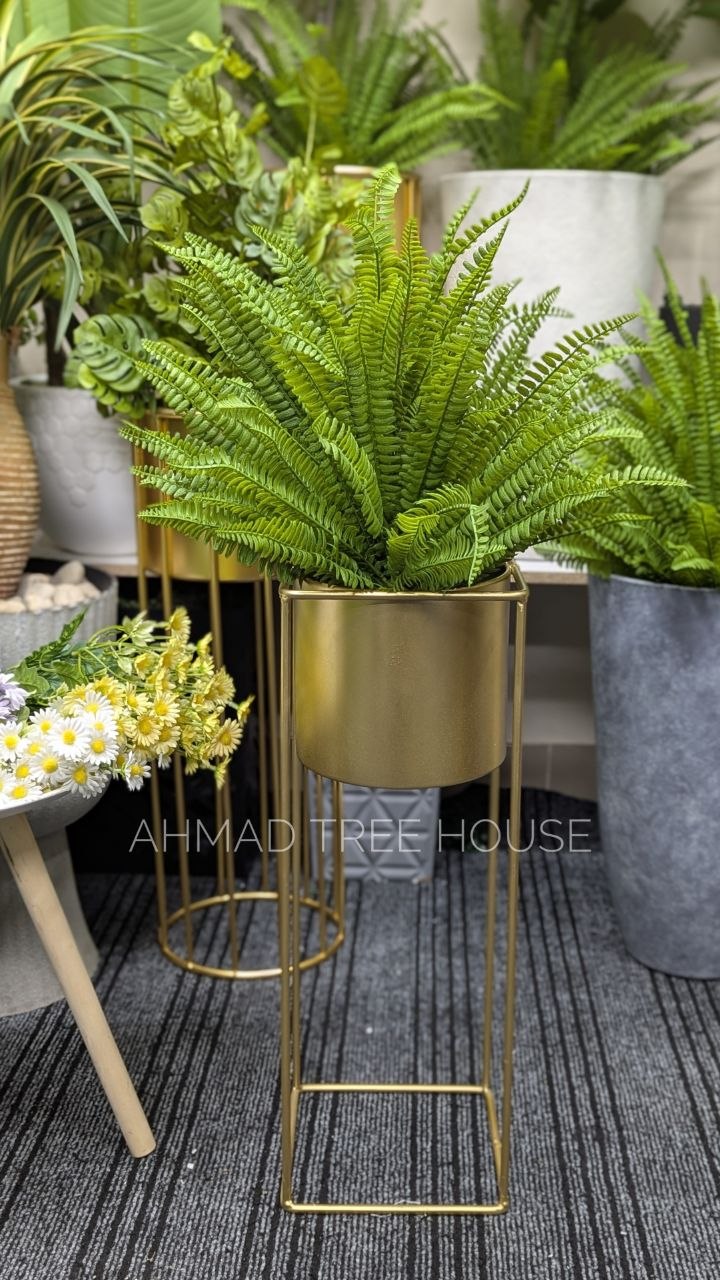 Artificial Boston Fern with Gold Metal Planter Stand | 3.5 Feet Premium Decor – Ahmad Tree House