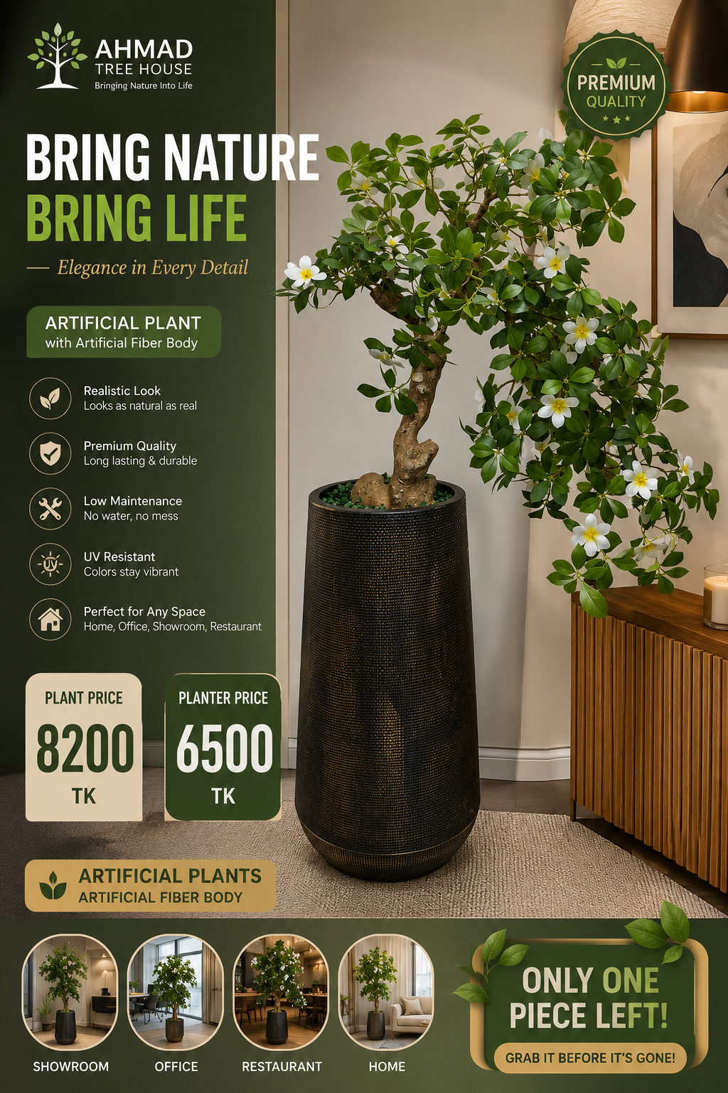 Artificial Flowering Bonsai Tree with Luxury Black Planter Set | Exclusive Lobby & Home Decor
