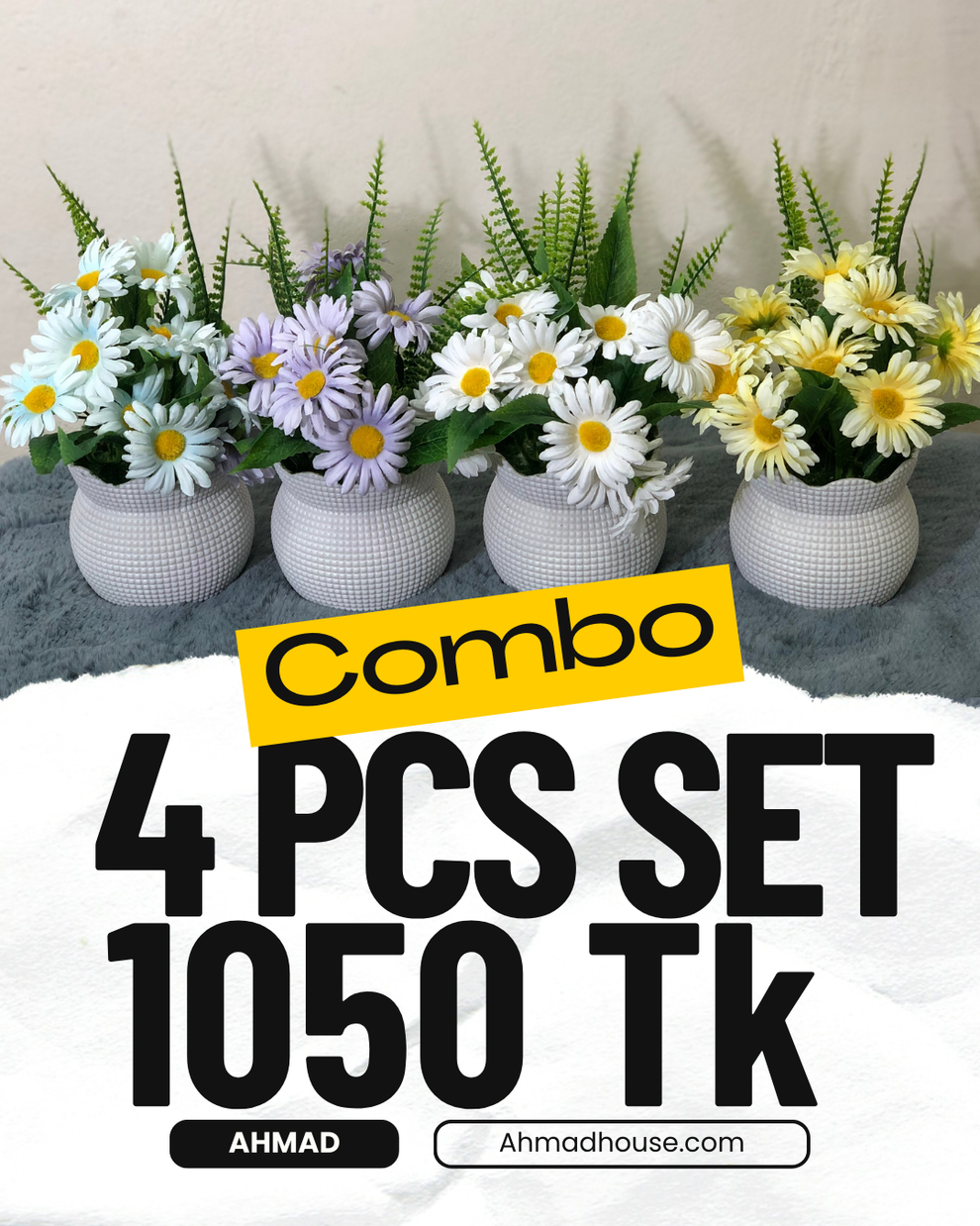 Premium 4-Color Flower Combo with White Tubs | Home Decor – Only 1050 ...