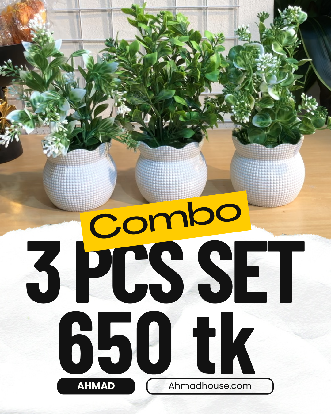 3-Piece Artificial Plant Combo (Limited Stock) – 650 TK