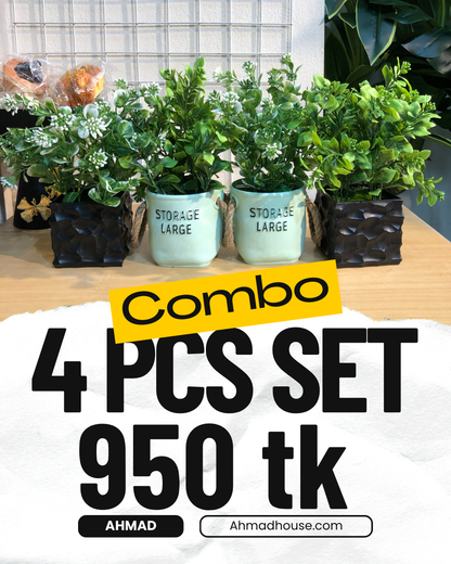 4-Piece Artificial Plant Combo – Chinese Imported Tub (950 TK)