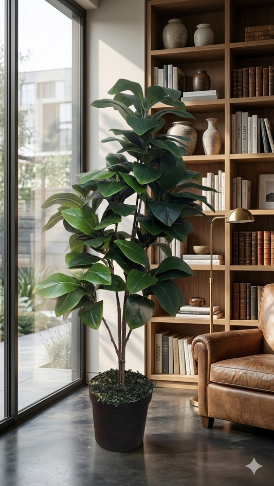 The Timeless Evergreen: Lush Rubber Plant in Matte Ebony Planter