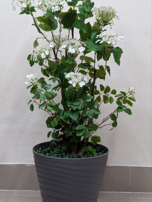 Elegant White Blossom Artificial Plant with Decorative Pot