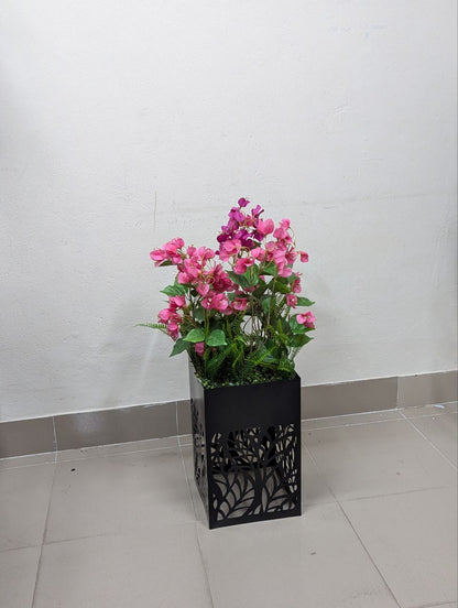 Pink Blossom Artificial Plant in Decorative Black Metal Pot