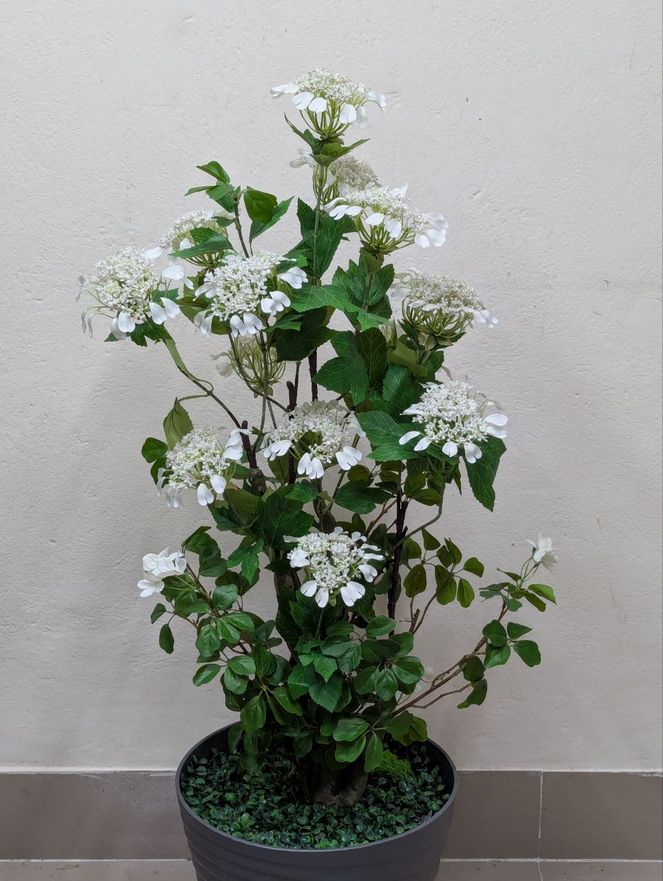 Elegant White Blossom Artificial Plant with Decorative Pot