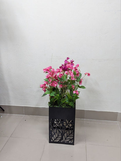 Pink Blossom Artificial Plant in Decorative Black Metal Pot