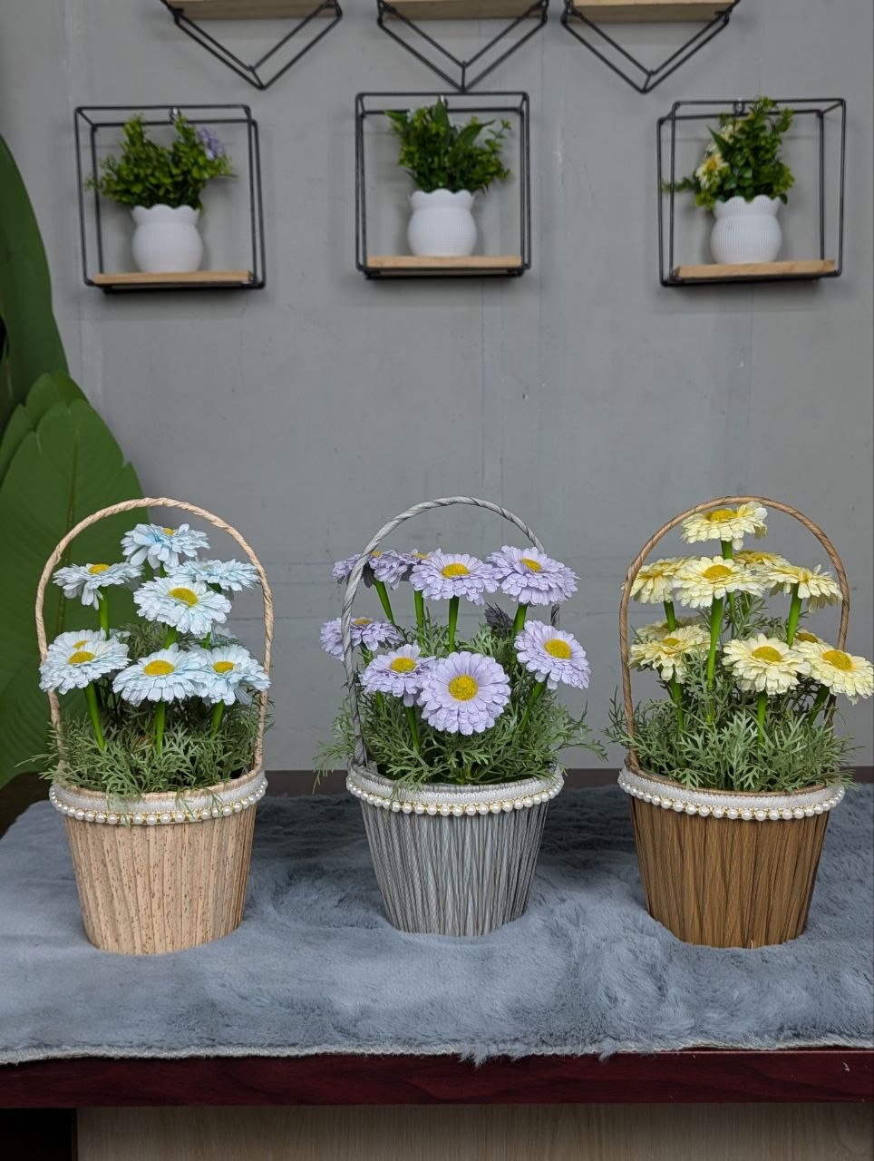 Daisy Pearl Basket Arrangement