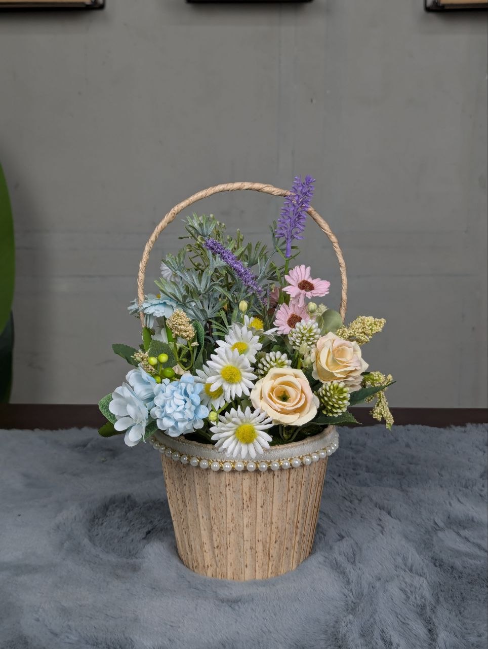 Daisy Pearl Basket Arrangement