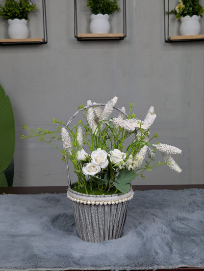Daisy Pearl Basket Arrangement