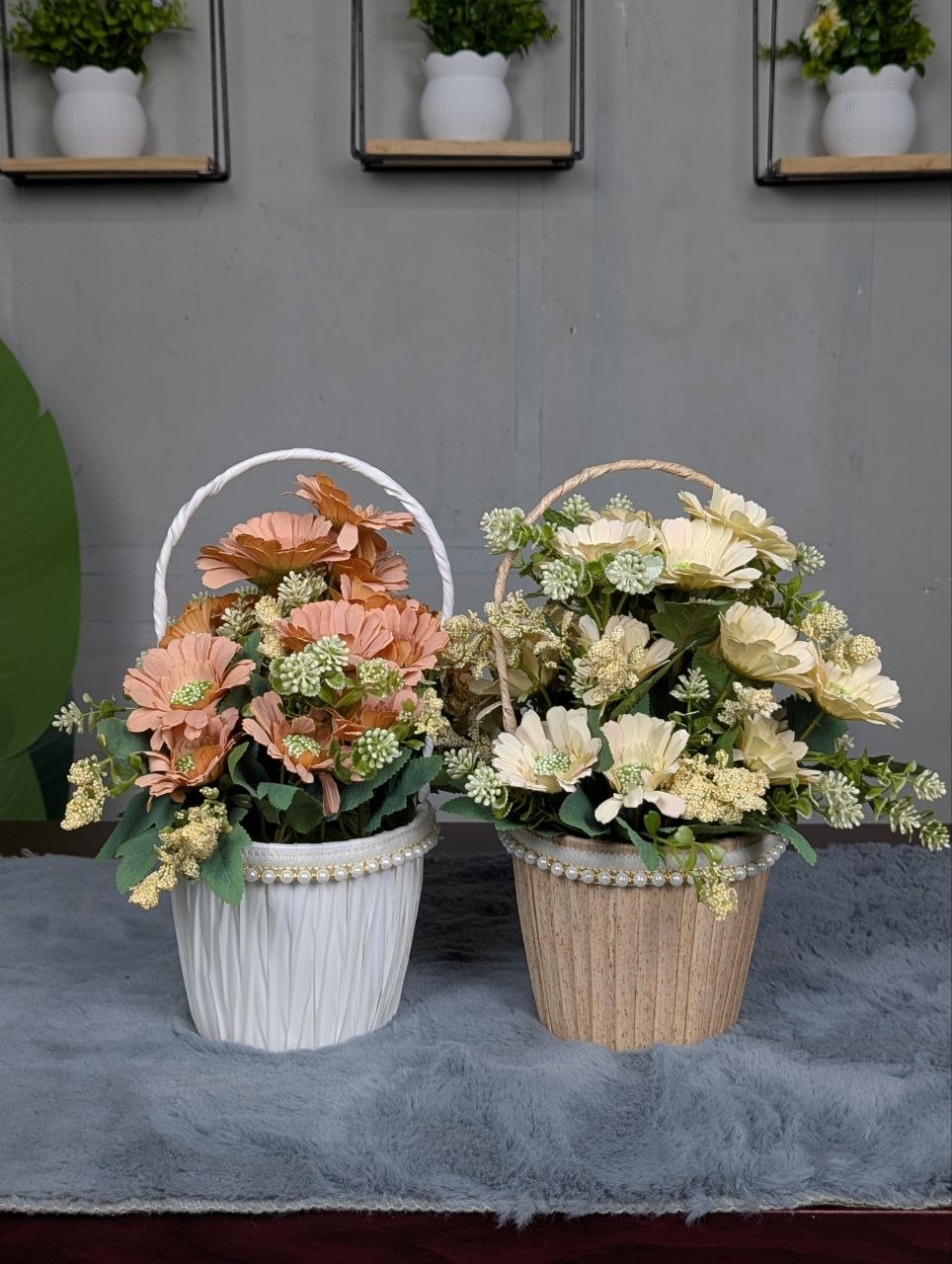 Daisy Pearl Basket Arrangement