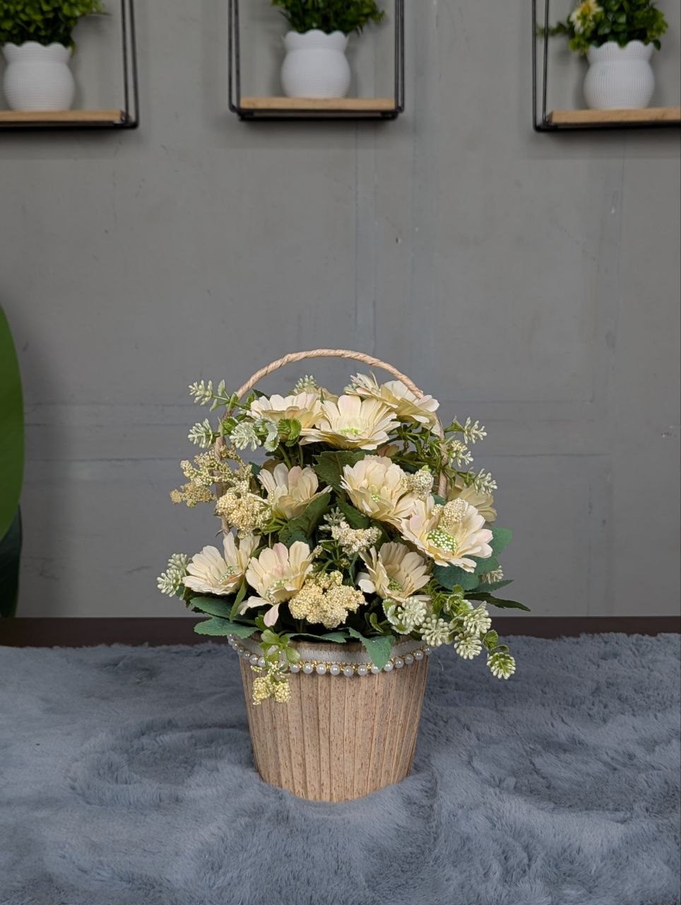 Daisy Pearl Basket Arrangement