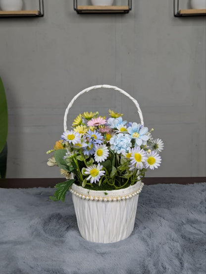 Daisy Pearl Basket Arrangement