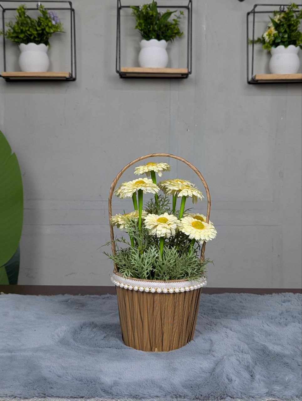 Daisy Pearl Basket Arrangement