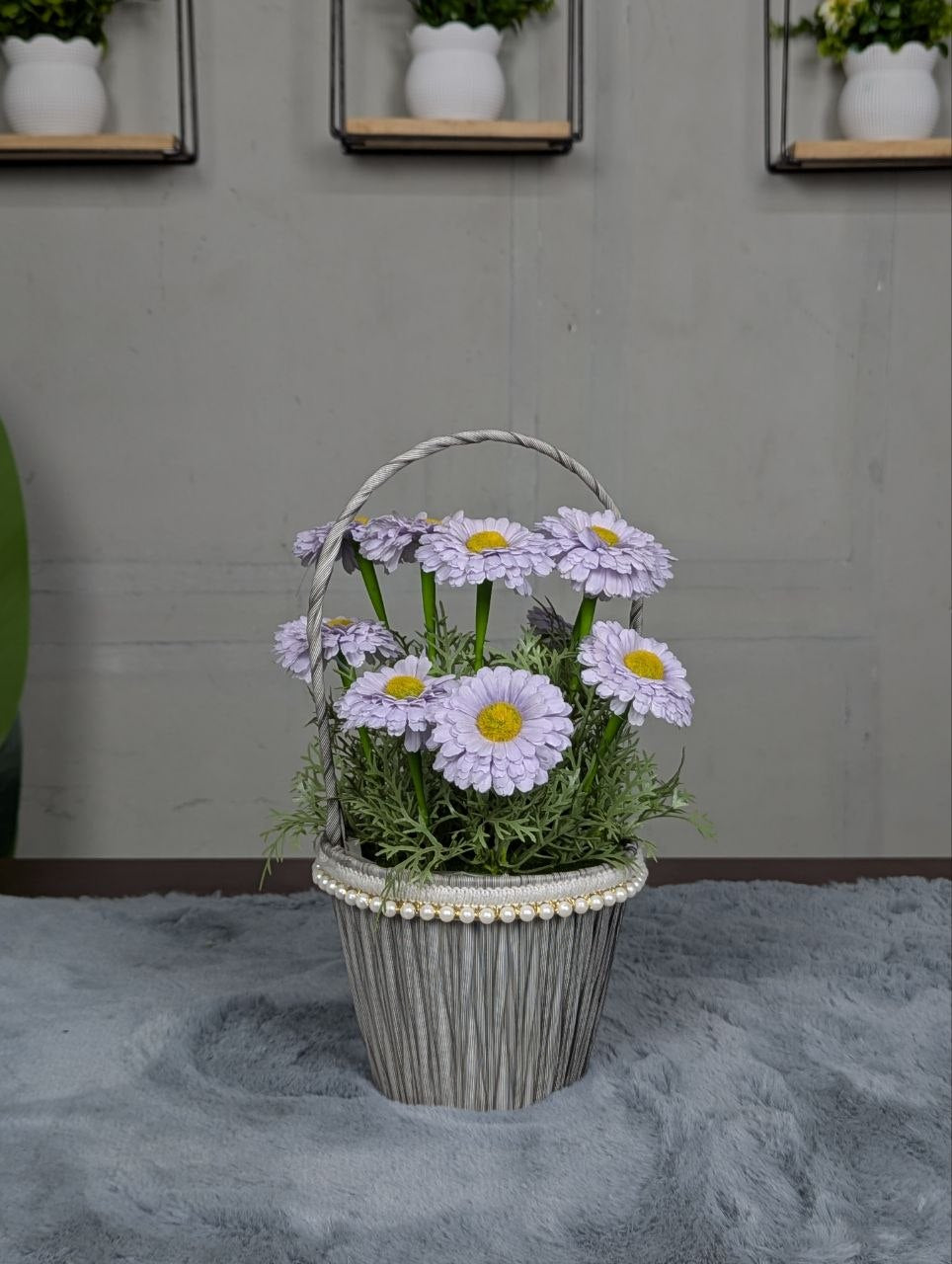 Daisy Pearl Basket Arrangement