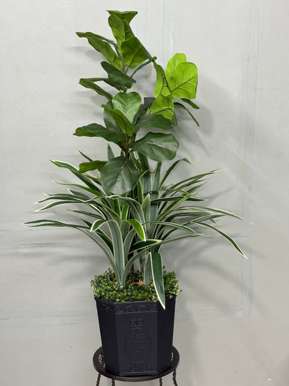 Long Spider Artificial + fiddle leaf Plant with Premium Planter – Perfect for Home & Office Decoration